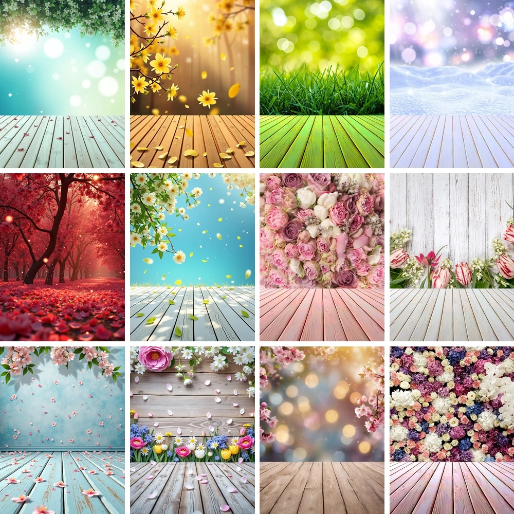 

MOON.QG Floral Grass Garden Wooden Background Baby Shower Backdrop Photography Background Anniversaire Home Wall Accessories