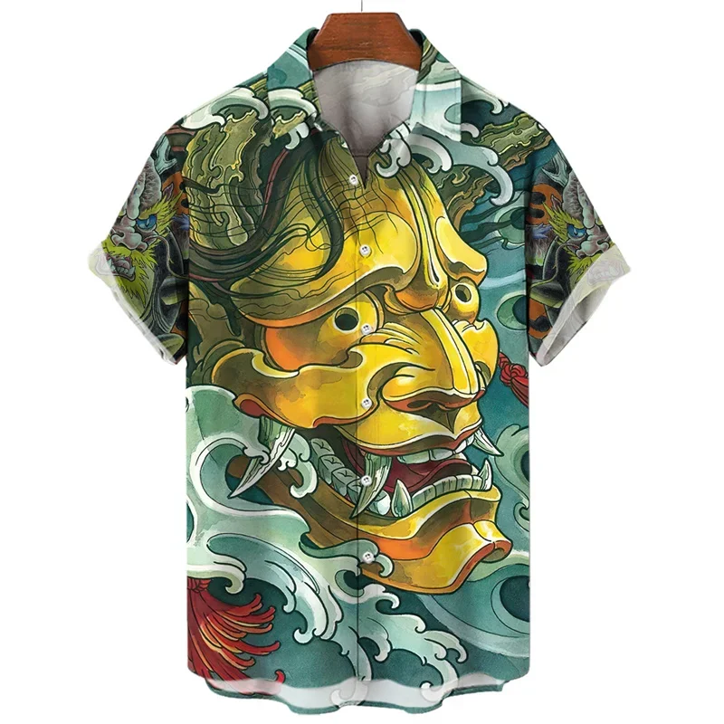 

Vintage Japanese Samurai 3d Printed Shirt For Men Personality Street Oversized Short Sleeve Tops Button Lapel Shirt Clothes