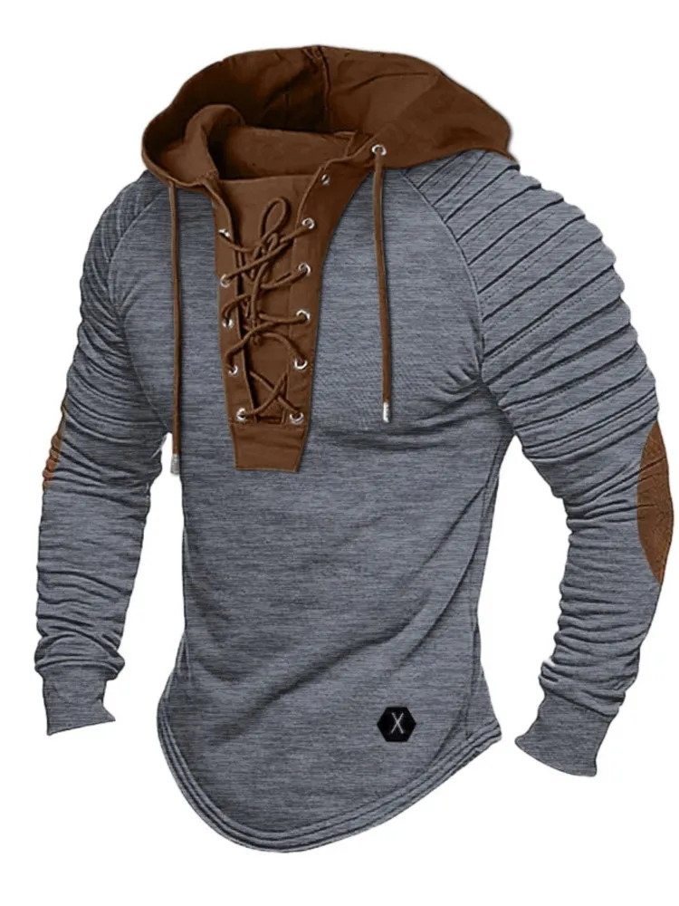 Muscle Men's Clothing. Solid Color Hoodie. New Style Men's T-shirt Top.Pleated Hood.Street Style Long-sleeved T-shirt Sweatshirt