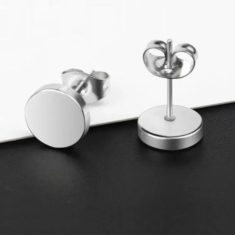 1 Pair Stainless Steel Ear Studs Earrings Black Silver Color Round Shaped Clasp Push Back Earrings for Women Men Jewelry Gift