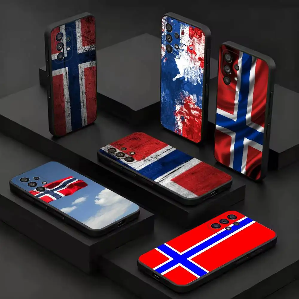 Norway Flag Black Protective Cell Cover For Samsung S26 25 24 23 22 21 20 10 10E Plus FE Ultra Note Soft case