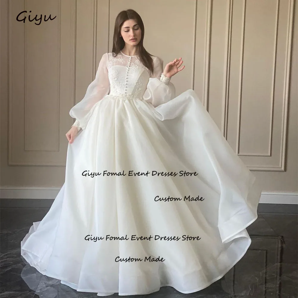 

Giyu Fairy Lace Followers Wedding Dress For Woman A-line Draped Button Organza Floor-length Vestidos Novias Boda