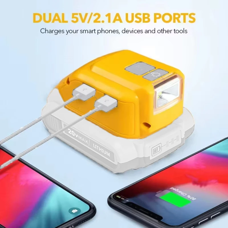 Original Replacement DCB090 Power Source Converter For Dewalt 20v Max 18V Battery Adapter With Dual USB DC 12V LED Work Light