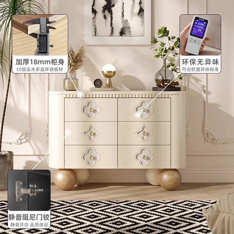 French Cream Wind Solid Wood Bucket Cabinet Bedroom Bedside TV Cabinet Shell Premium Light Luxury Modern Bucket Cabinet