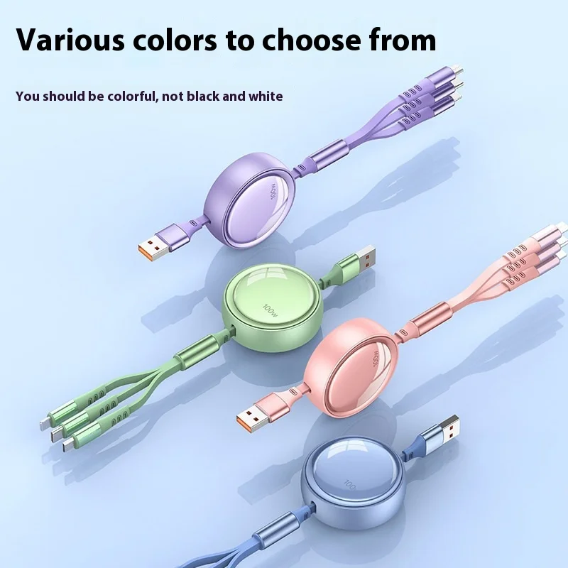 100w Data Cable 3 in1 Fast USB Cable Retractable  Portable Fast Travel Essential Micro USB Type C Charger Cable For Iphine/Samsu