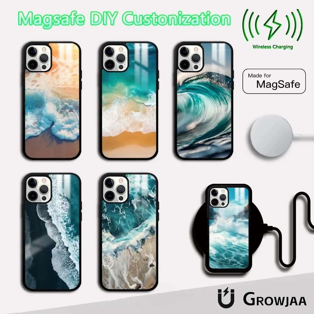 

The Waves Ocean Water Phone Case For iPhone 16 15 14 13 12 11 Pro Max Plus Mini Magsafe Mirror Wireless Magnetic Cover