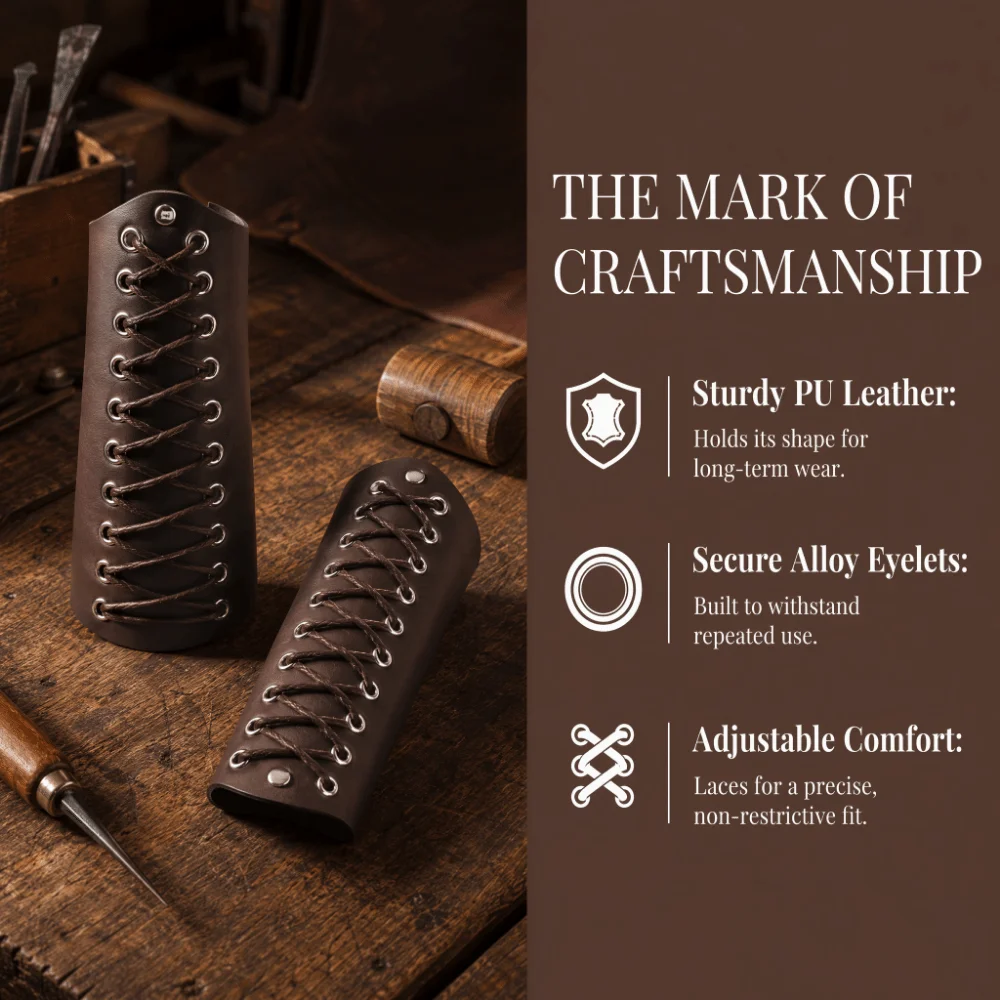 2pcs Durable Lace-Up Closure Leather Arm Guards Unisex PU Archery Armguards Adjustable Fit Gauntlet Wrist Guards Archery Use