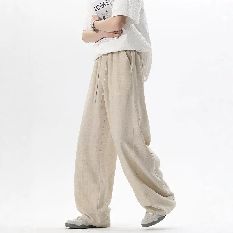 Imitation Linen 2026 Men's Summer Thin Loose and Cool Straight Wide-leg Casual Scimitar Trousers