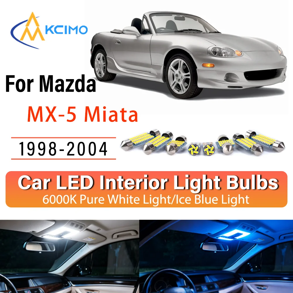 Kit de remplacement d'ampoules LED intérieures sans fil à éclairage constant pour Mazda MX-5 Miata 1998-2004, montage direct pour plafonnier et éclairage de coffre