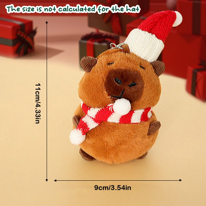 Kawaii Christmas Capybara Plush Keychain Cartoon Stuffed Doll Pendant Backpack Hanging Decoration Car Key Charms Xmas Gifts