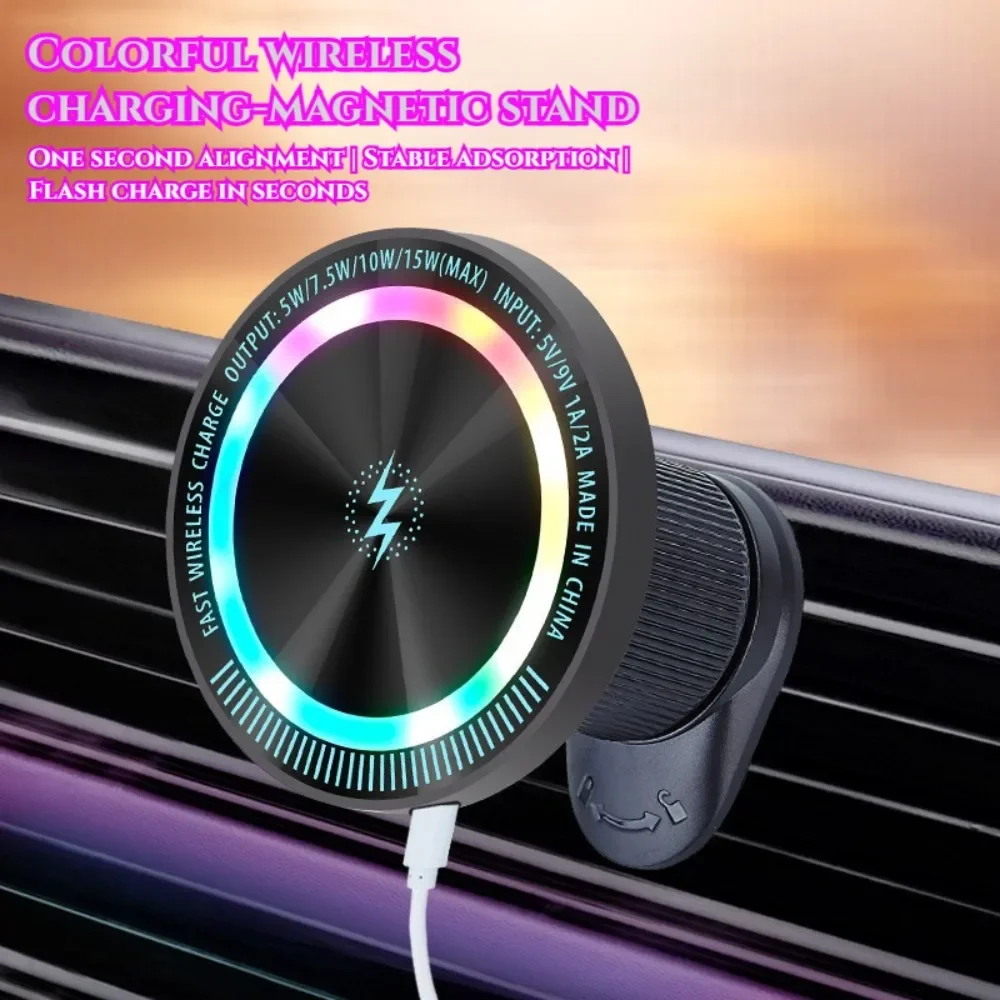2025 Magnetic Wireless Car Phone Charger Adapter 15W Air Vent Car Phone Holder for IPhone 16 15 14 13 Pro Max Plus 12 Samsung