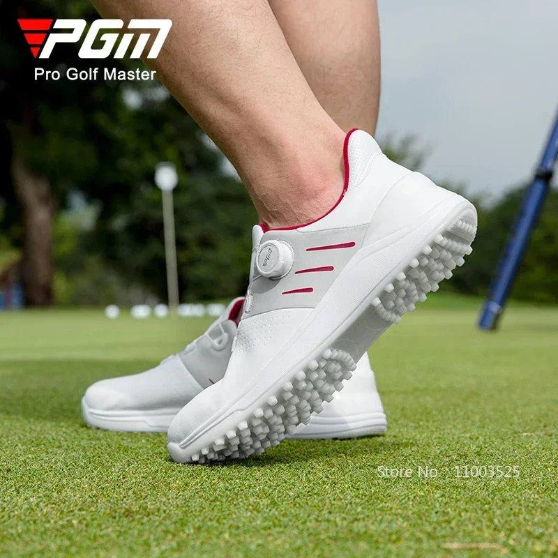 PGM Men Super Waterproof Golf Shoes Male Breathable Knob Buckle Sneakers Male Lightweight Anti-skid Golf Sneakers Casual Shoes