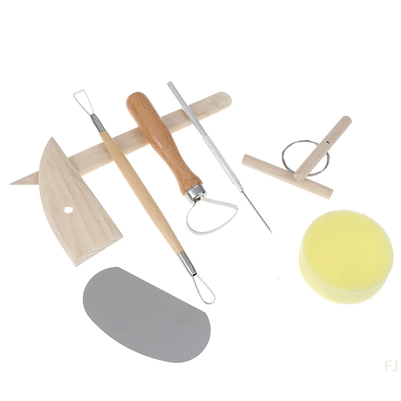 [YU]8pcs Pottery Clay Tool Set Pottery Ceramics Molding Tools Wood Sponge Tool