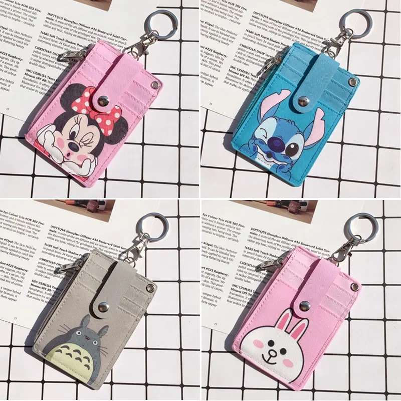 2023 Disney Anime Mickey Hanging Portable Card Holder Campus Card Cartoon Stitch Id Card Shell Leather Case Bus Bag Gift