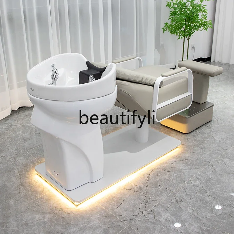 Hair salon special flush bed Barber shop Thai style full lying ceramic basin half lying