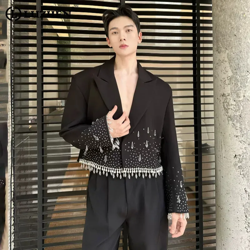LUZHEN 2026 New Original Luxury Diamond Decorate Tassel Design Short Blazer Coat Men Fashion Handsome Personalized Jacket JY9410
