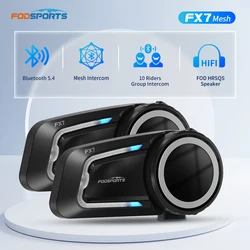 2pcs Fodsports FX7 Motorcycle Helmet Intercom Mesh Bluetooth Helmet Headset BT5.4 Interphone,10 Rider 2000M,FM Radio