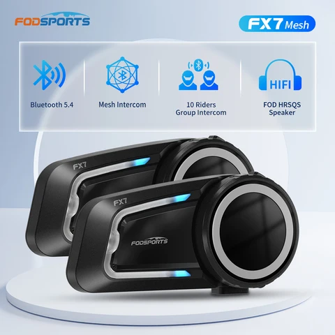 2 шт Fodsports FX7 Гарнитура для мотоциклетного шлема, сетчатая Bluetooth-гарнитура для шлема BT5.4, переговорное устройство,10 всадники 2000 м, FM-радио