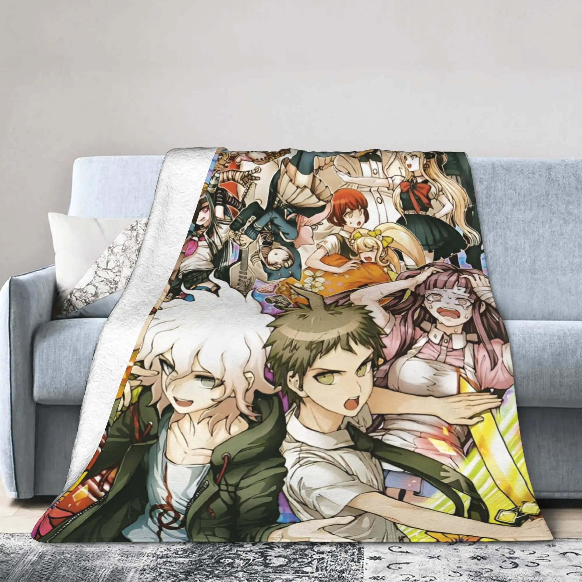 Danganronpa Game Anime Blankets Monokuma Nagito Flannel Novelty Warm Throw Blankets for Bedspread All Season Couch