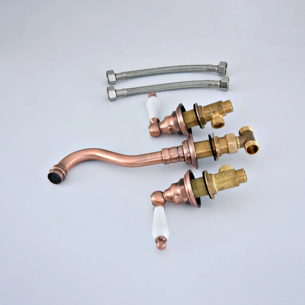 العتيقة النحاس اثنين السيراميك مقبض جدار جبل ثلاثة حفرة واسعة الحمام مرحاض سفينة حوض صنبور بالوعة صنبور حوض خلاط dsf525