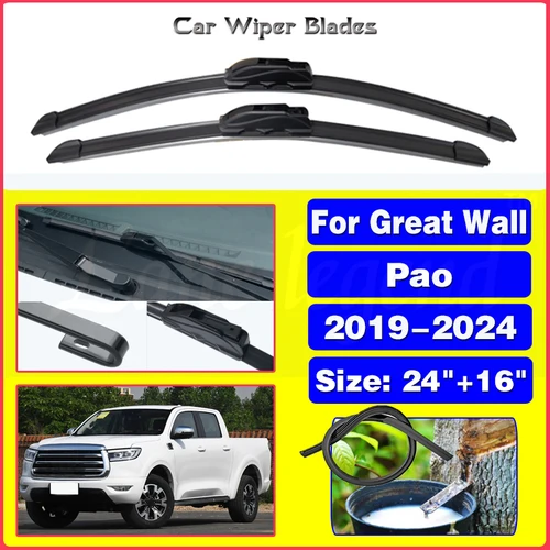 Escobillas de limpiaparabrisas delanteras de coche, accesorios de parabrisas para GWM Poer Great Wall Pao P Series Cannon Ute Ruman y Sucan 2019-2024, 2 piezas
