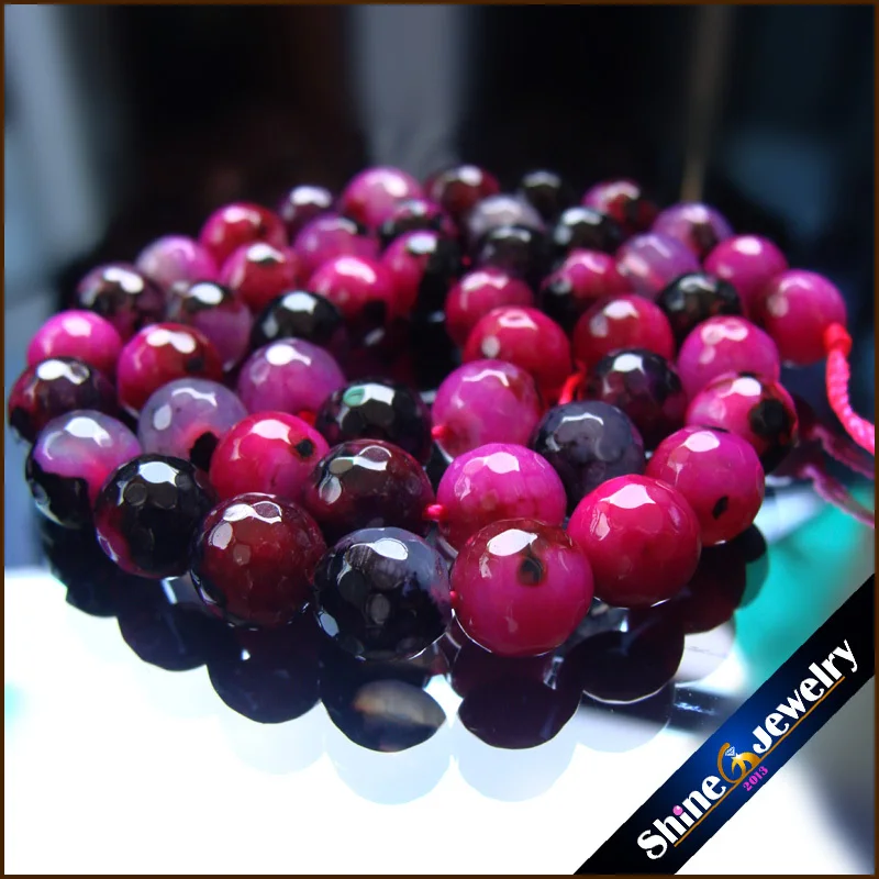 8mm High Gloss Faceted Black Magenta Druzy Agates Round Natural Stone Loose Beads Strand 15