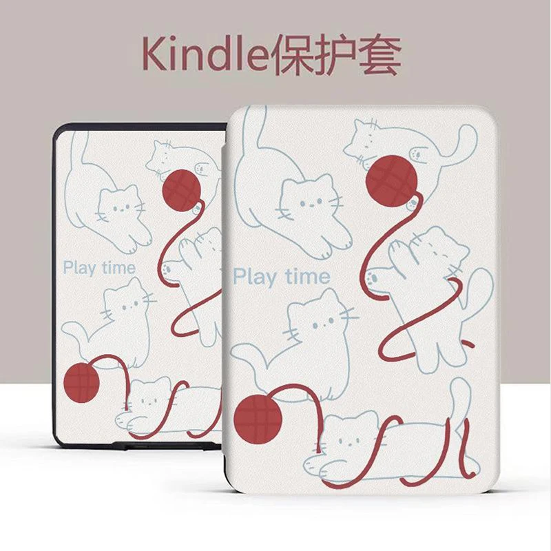 Cute White Kitten Case For 7'' Kindle Paperwhite 12th Gen 2024 Funda Kindle Colorsoft E-book Edition PU Shell Soft Cover Case