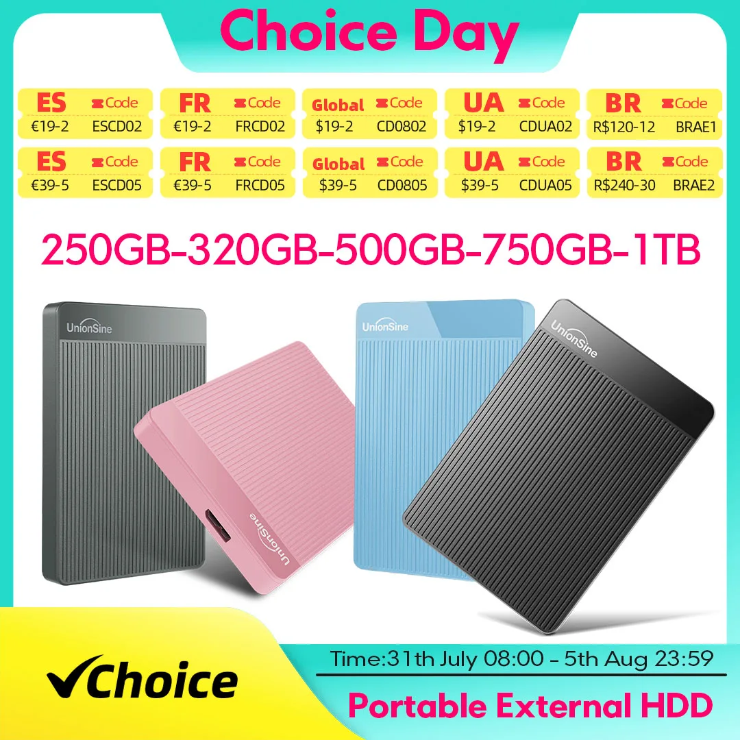 

UnionSine Portable External Hard Drive 1TB 2.5" USB 3.0 High-Speed HDD for PC, Laptop, PS4, PS5, Mac, Smart TV, Xbox, Backup