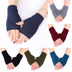 Gants en cachemire demi-doigt avec trous pour le pouce, chauffe-main, chauffe-poignet, doigt exposé, court, crochet ogo, fausse laine, mitaines??