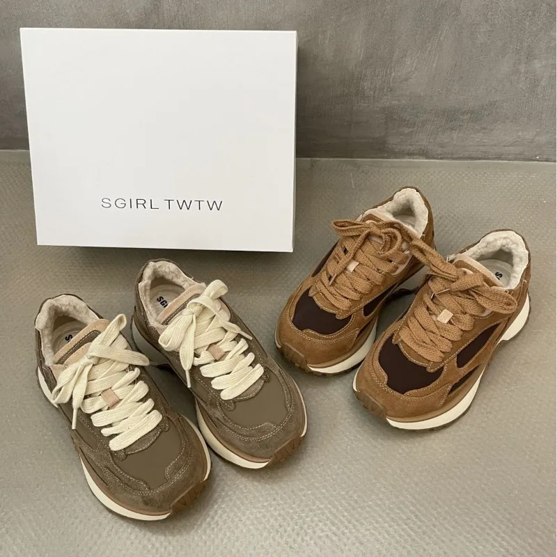 

Retro Platform Warm Dad Shoes Women's Autumn and Winter Velvet Versatile Forrest Gump Casual Sports Sneakers Lace-up Ins Hot