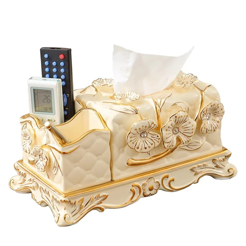 European ceramic tissue box, multi-functional pumping carton, creative remote control, storage box, living room coffee table dec