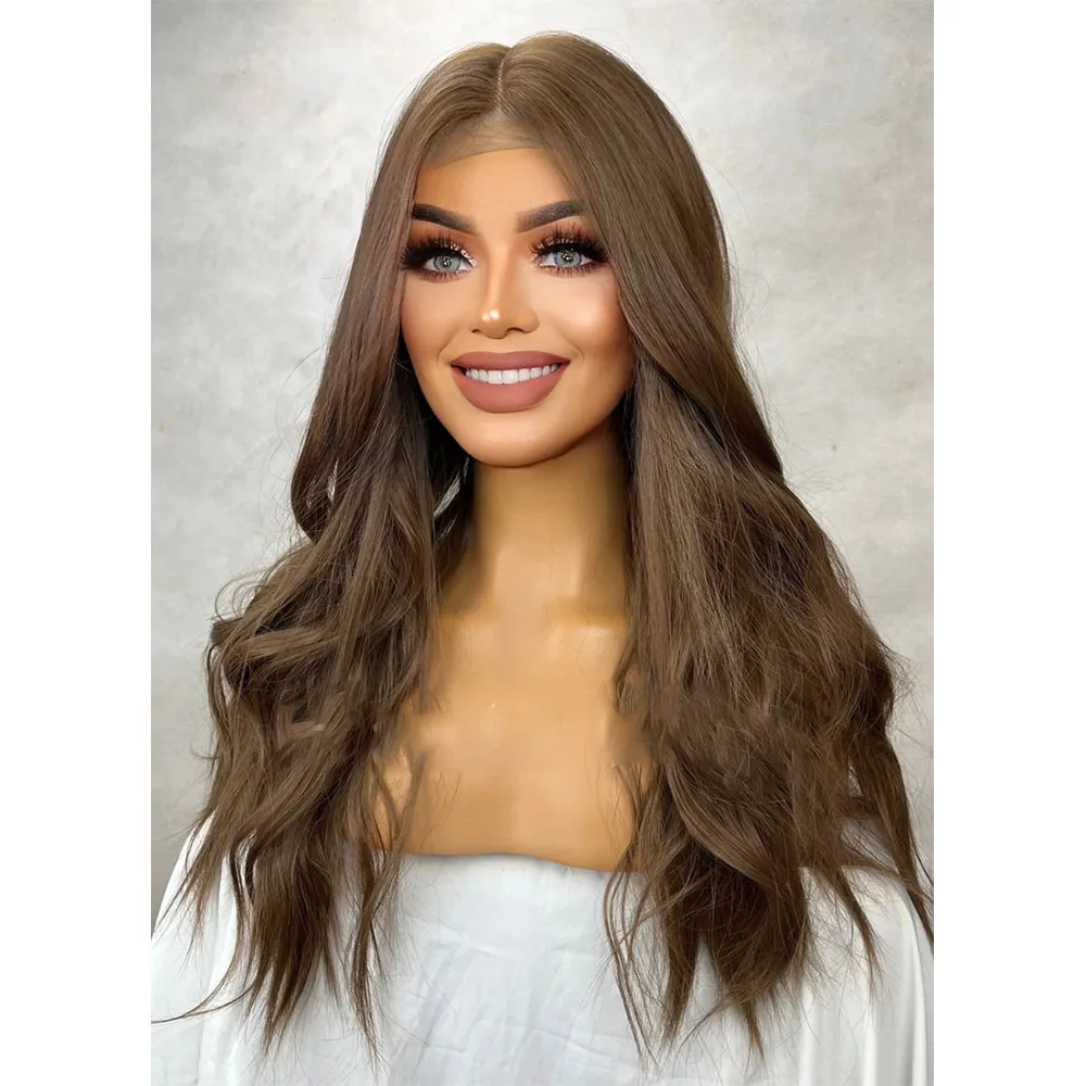 

26‘’ Long Brown 5x5 Silk Base Body Wave Jewish Human Hair Wig With Baby Hair HD Lace European Hair Preplucked Glueless Daily