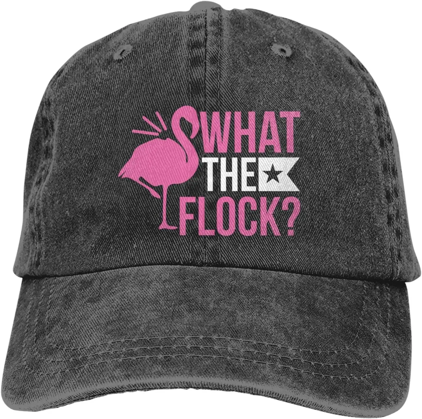 What The Flock Flamingo Baseball Cap Denim Golf Dad Hat Adjustable Original Classic Cotton Hat Men Women One Size