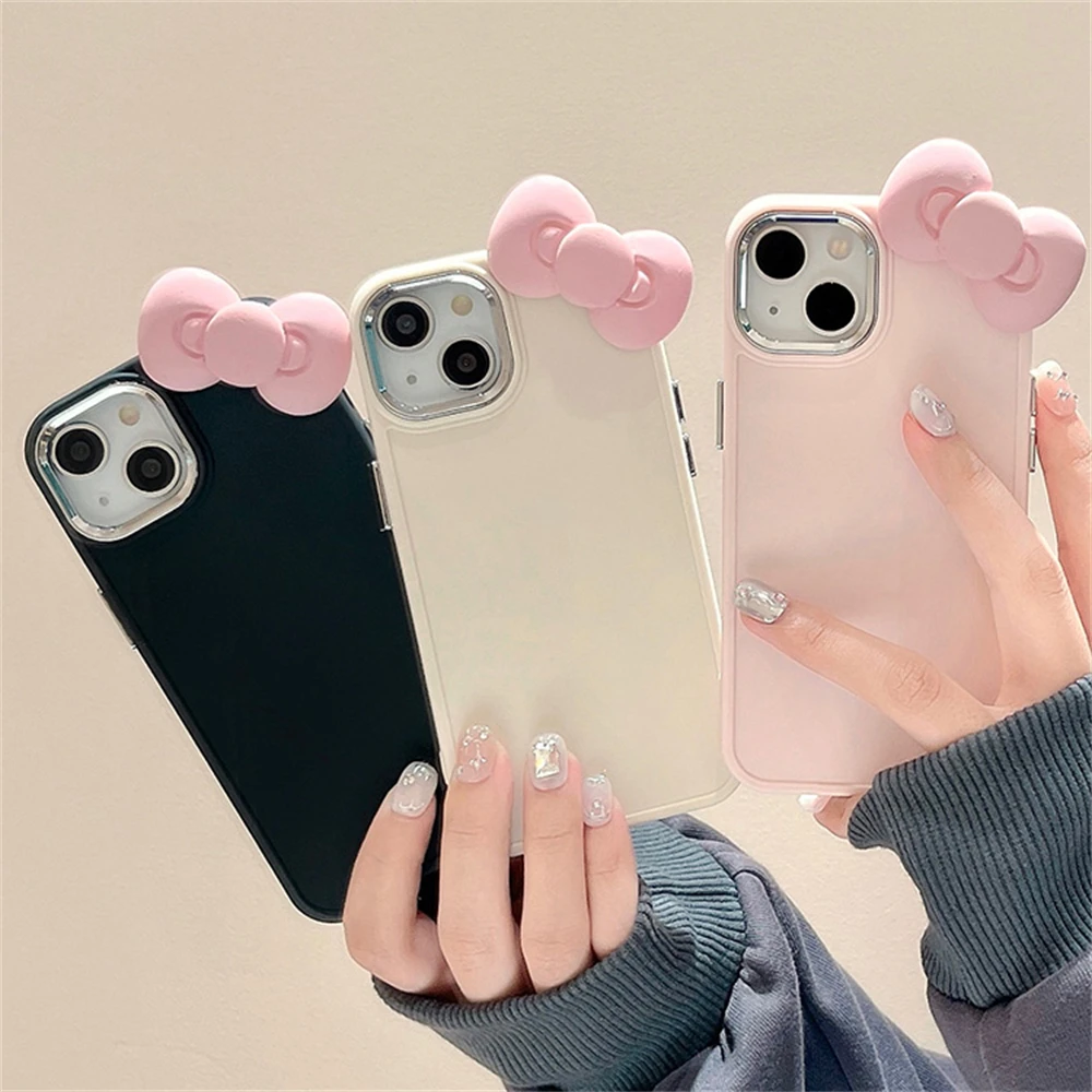 Korean Cute 3D Bow Cartoon Silicone Soft Case For IPhone 16 14 15 13 12 Pro Max 11 X XS XR 7 8 Plus Lovely Shockproof Back Cover