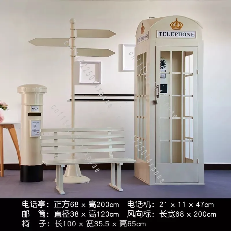 Outdoor Floor Decoration, Ornaments, Handicrafts, Photography Props, Mailboxes, Book BoothVintage Wrought Iron Telephone Booth
