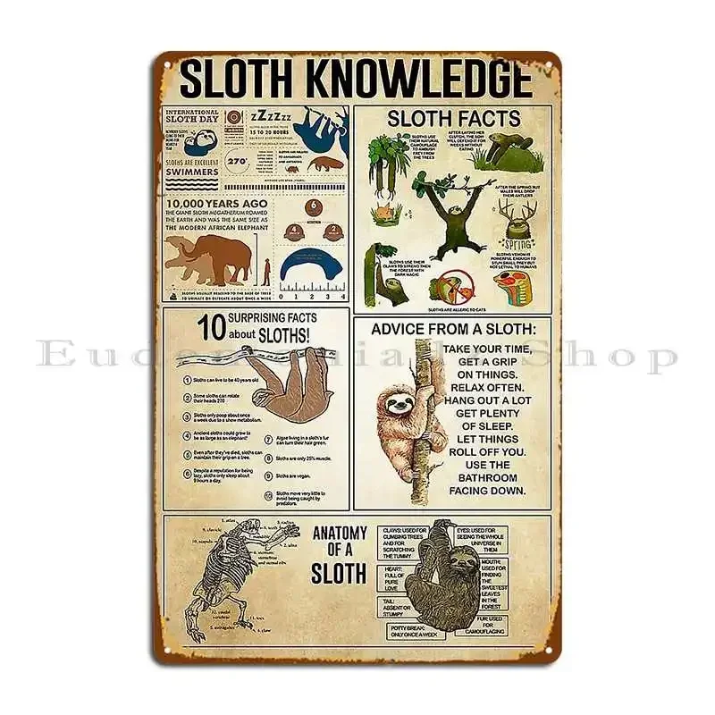 Pancarte Métallique « Sloth Knowledge » pour Club, Bar, Cuisine, Cinéma – Affiche en Étain Créative