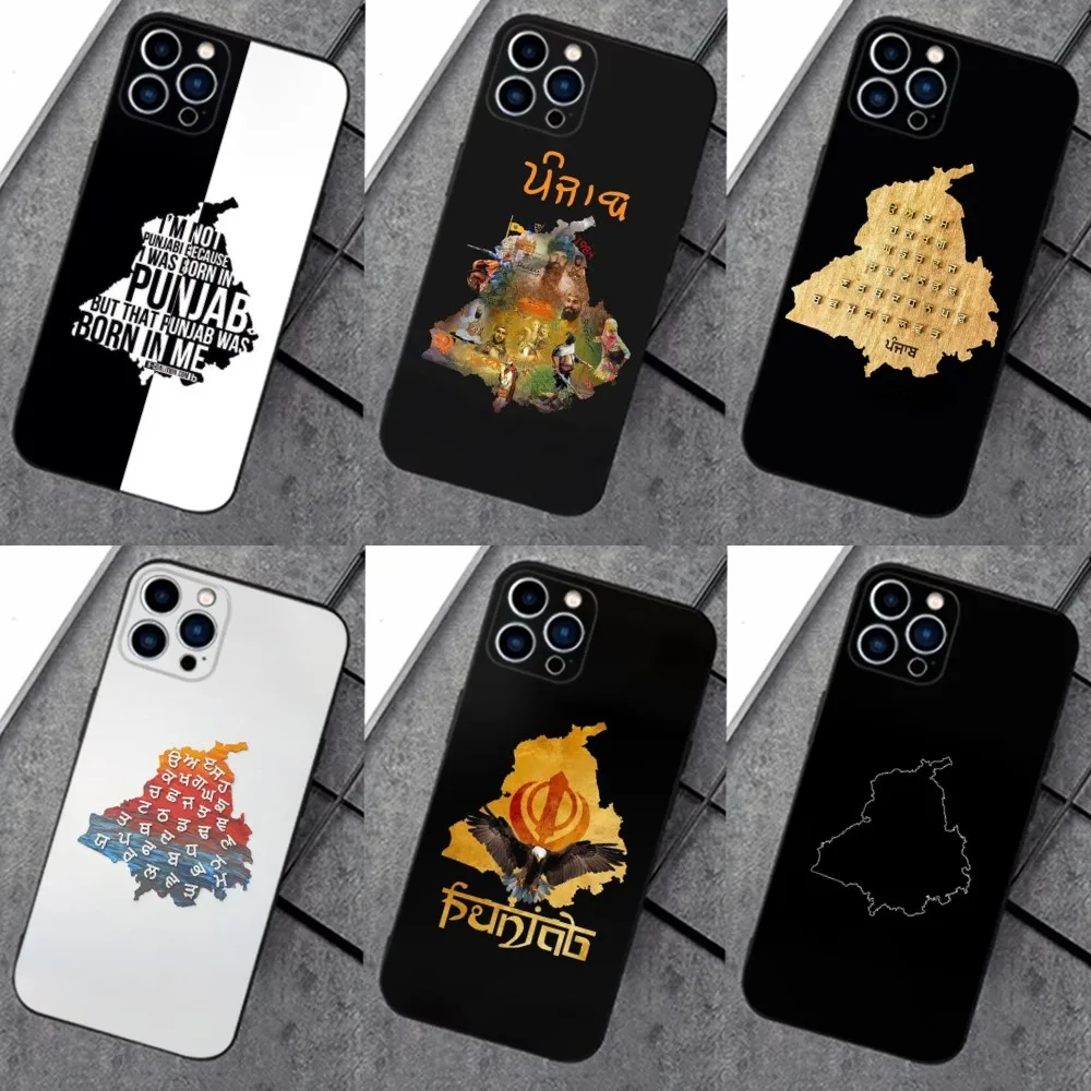 

P-Punjab M-Map Phone Case For iPhone 16,15,14,13,12,11 Plus,Pro Max,XS,X,XR,SE,Mini,8,7，Soft Silicone Black Cover