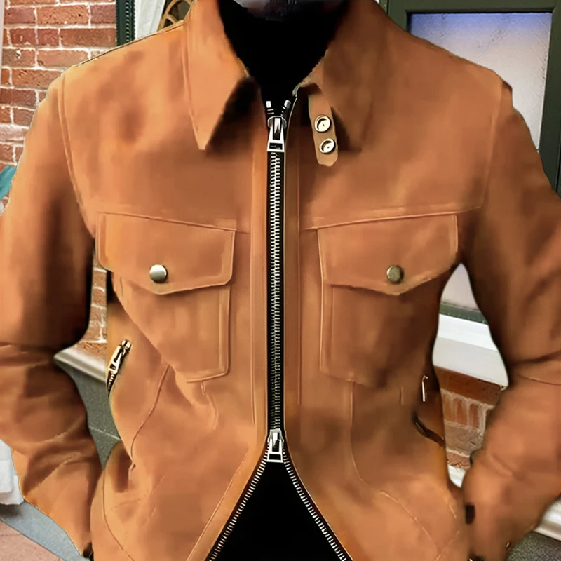 

2023 Vintage High Quality Solid Color Jacket Mens Autumn Lapel Motorcycle Jacket Korean Slim Fit Casual Men Jacket Outwear