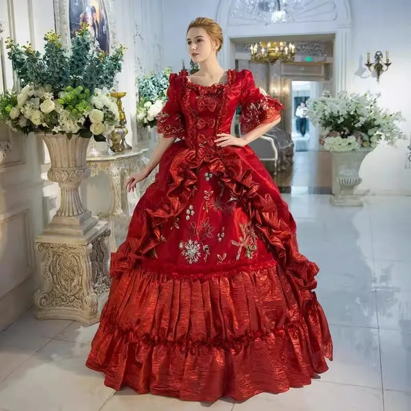 

European Court Costume Ladies Performance Costume Queen British Costume Performance Drama Classical Event Burgundy Dress 시상식 드레스