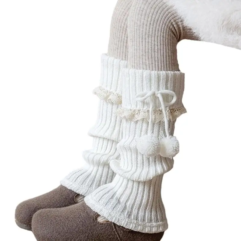 R1WE Nữ Ren Frilly Bao Tay Chân Dệt Kim Chân Tay Học Sinh Bé Gái Chân Bao