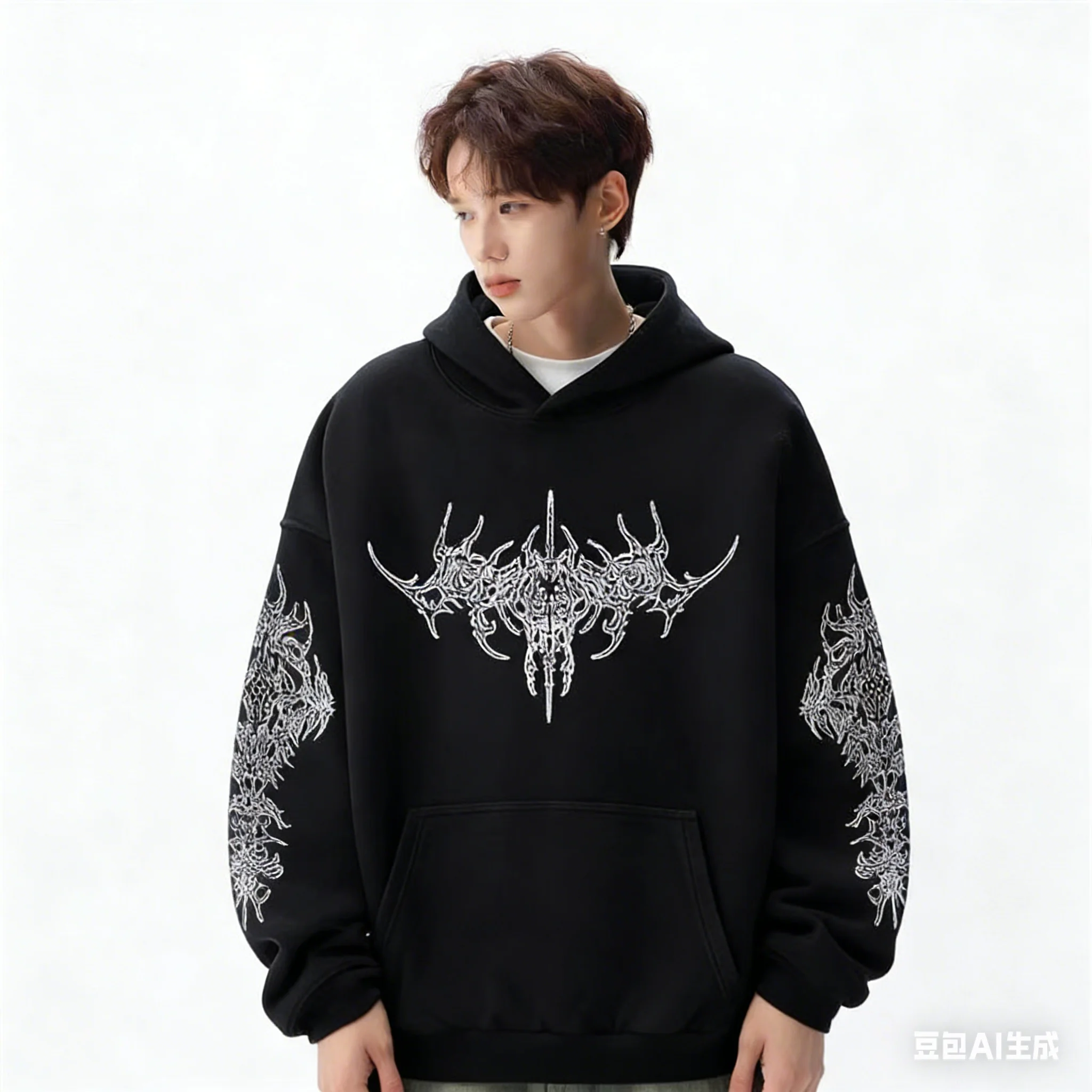 

2026 Новое крутое пальто в стиле ретро High Street с темным черепом в стиле ретро, коллекция пальто с принтом для пары, весна-осень, повседневные модные тенденции, удобные