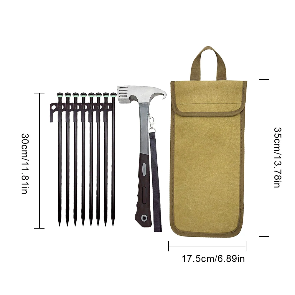 Camping Tent Legs and Hammer Sets Tent Stakes Pegging Ground Nails 30cm Length with Storage Bag Outdoor Camper Tourist Supplies view 6