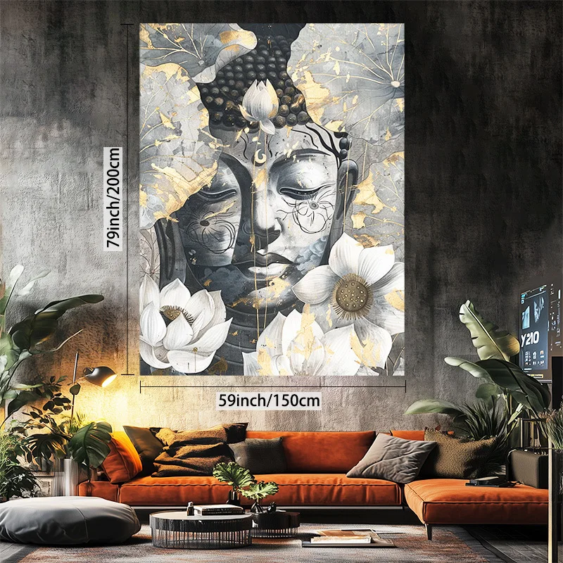VIKAMA Vergoldeter Zen-Doppel-Buddha-Wandteppich, Tintenlotus-Hintergrund, Teeraum, Gebetsraum, Neuer chinesischer Stil, Wohnzimmerdekoration