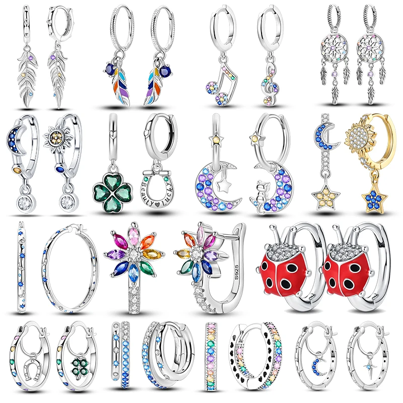 

New 925 Sterling Silver Four-leaf Clover Horseshoe Earrings on the Inside Fine Women Engagement Wedding Earring Jewelry Gift