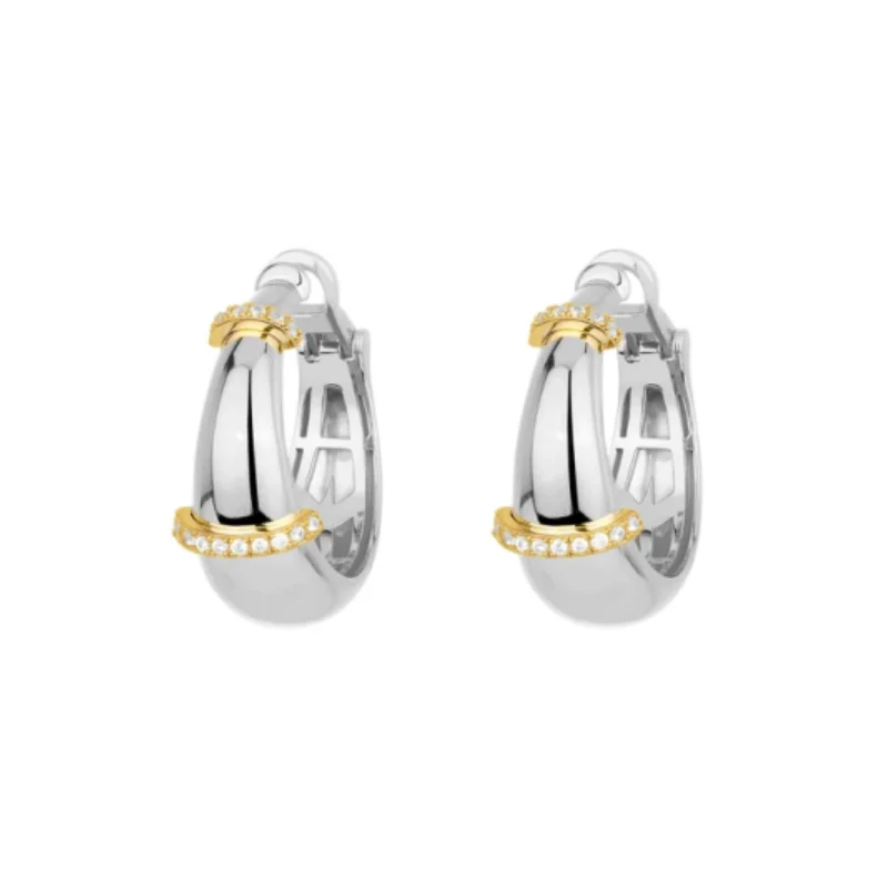 CAMEO Stylish Two Tone 925 Sterling Silver Gold Plated Hoop Earrings with Sparkling Cubic Zirconia  Elegant Jewelry
