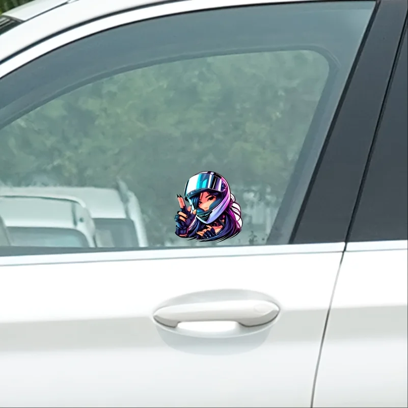 

Decorative Decal For Car & Laptop Accessories Cyber Helmet Girl Sticker (Colorful Blue/Purple/Pink Design)