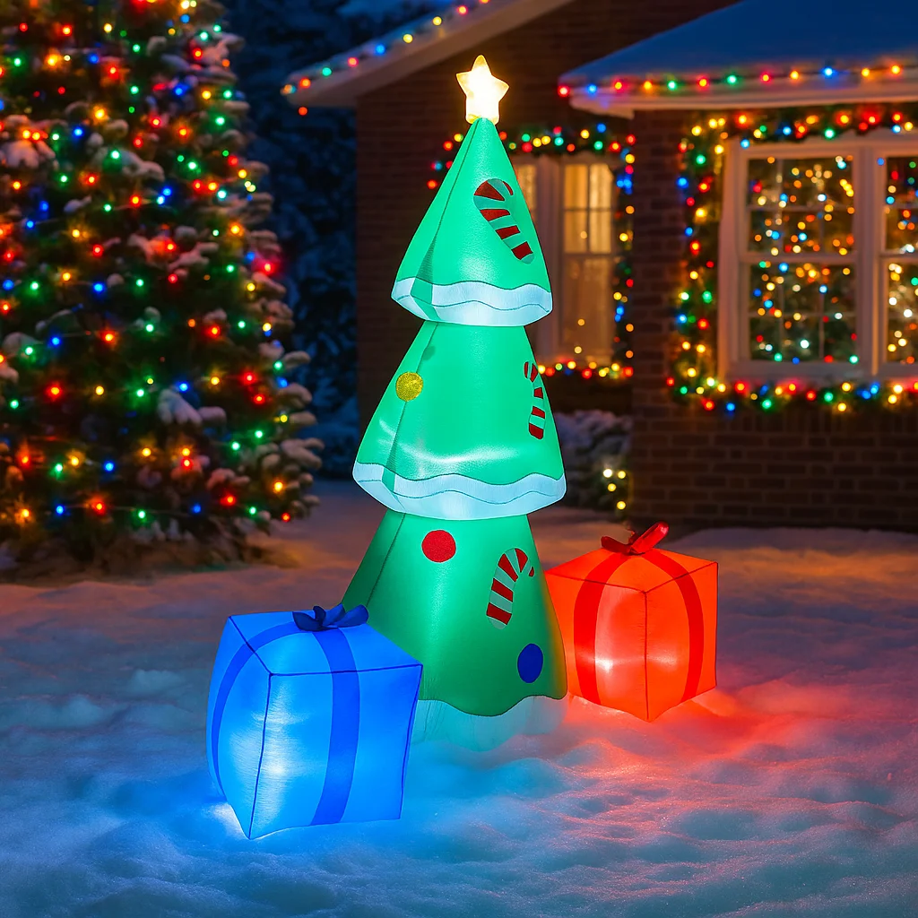 6FT Christmas Decorations Inflatable Gift Boxes Christmas Tree Toys Home Yard Ornaments With LED Decor Christmas Supplies Outd