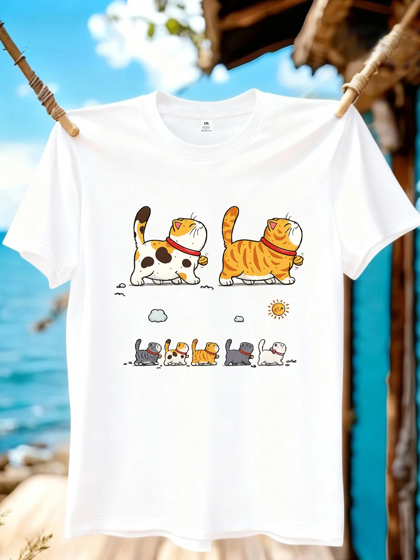 

【WZM10845】Happy Cat Printed Large Women's Round Neck Summer Casual Short Sleeve Street Fashion Versatile T-shirt