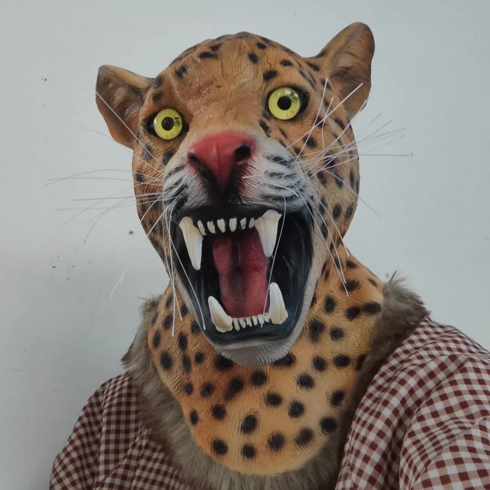 Luipaardmasker Realistisch Cheetah Masker Grappig Volledig Hoofdmasker Wild Dierenmasker voor Halloween Kostuum Cosplay Party Prop