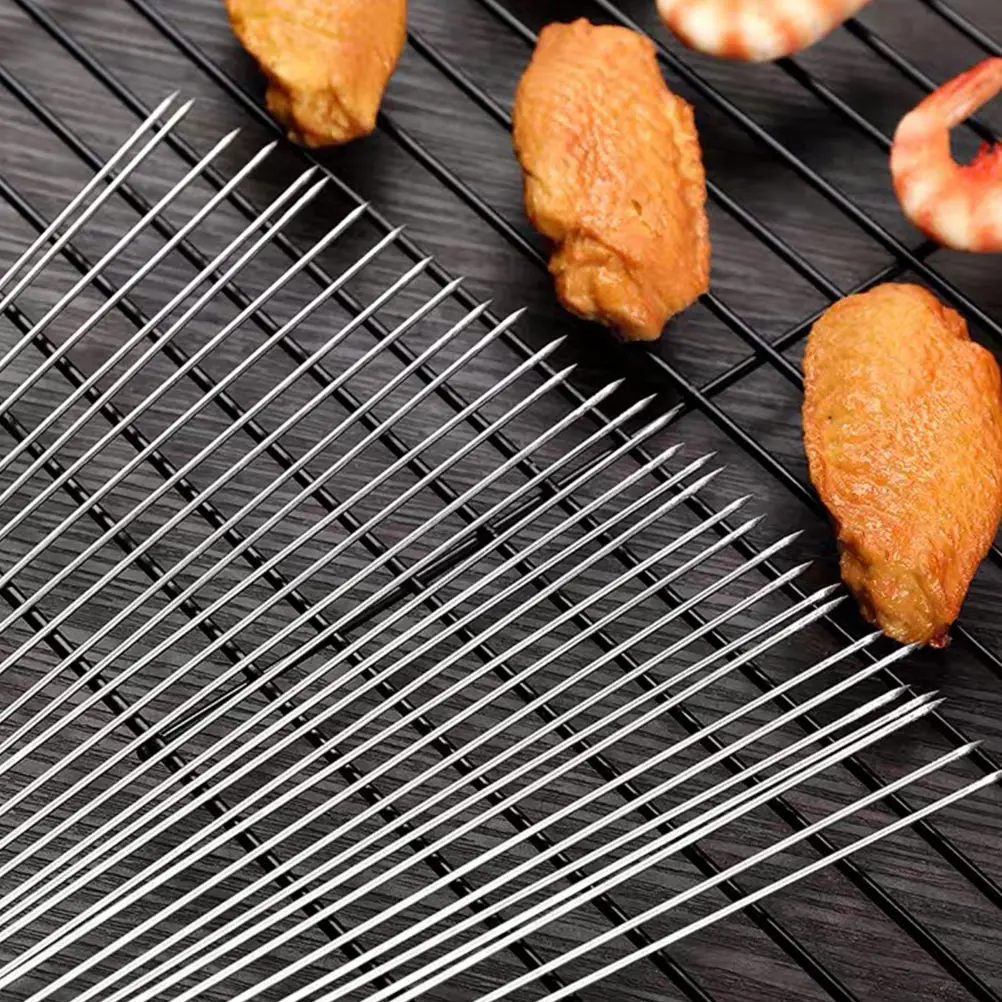 

100 Pcs Stainless Steel Barbecue Skewers 304 Food Grade 2.0mm Thick Reusable Grilling Tools for Outdoor BBQ Kebabs
